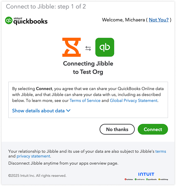 Connecting Jibble to QuickBooks